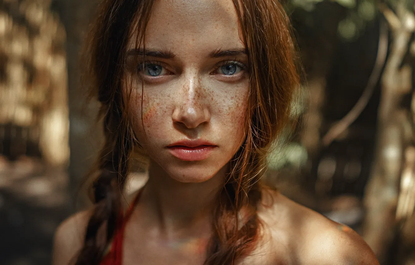 Photo wallpaper girl, eyes, beautiful, model, face, freckles, George Chernyadev, Georgy Chernyadyev