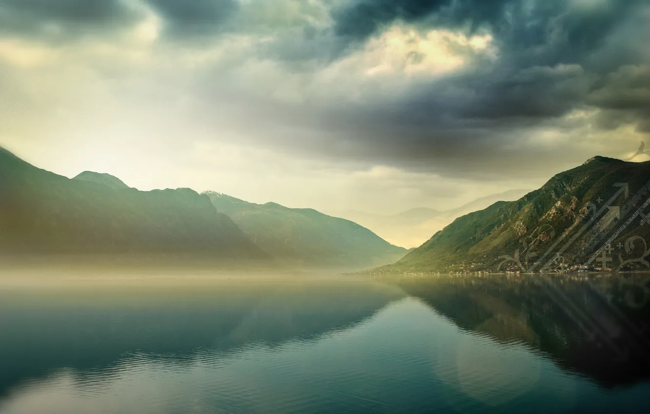 Photo wallpaper water, clouds, mountains, lake, treatment