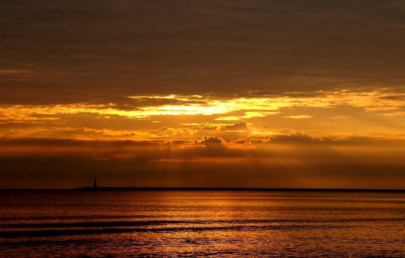 Photo wallpaper sea, ocean, sunset, water, wave