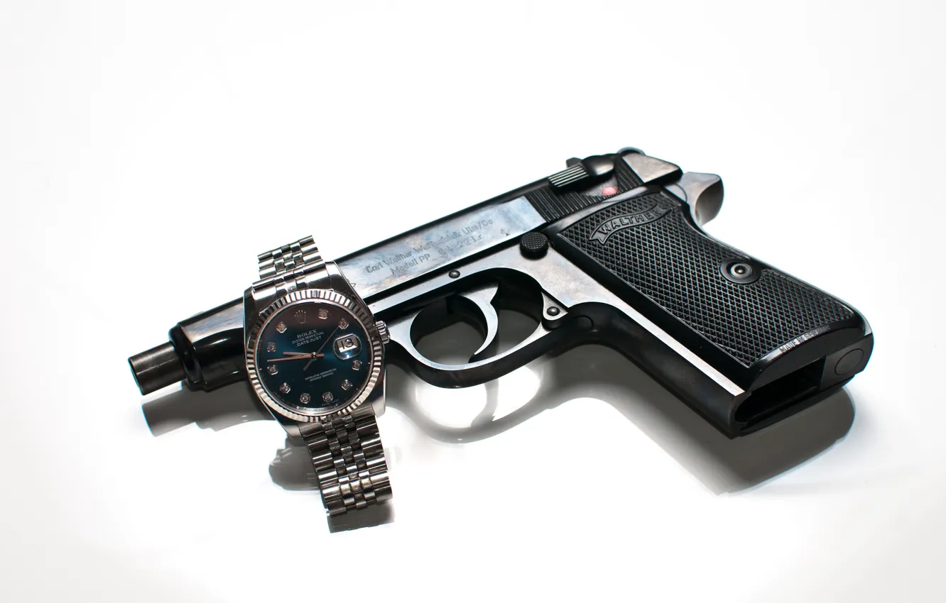 Photo wallpaper gun, weapons, watch, Walther, self-loading, Rolex