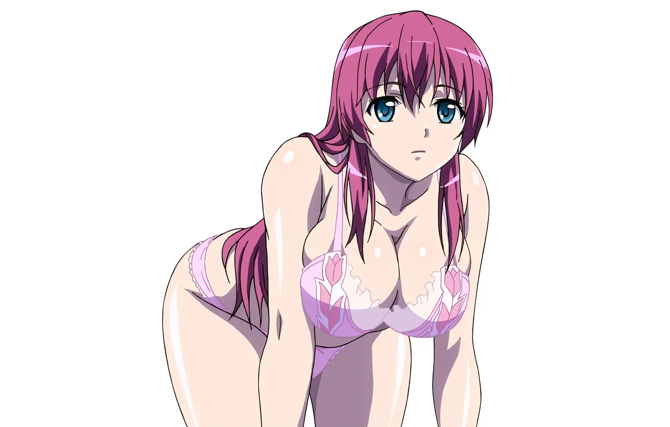 Photo wallpaper girl, sexy, lingerie, bra, cleavage, panties, pink hair, long hair