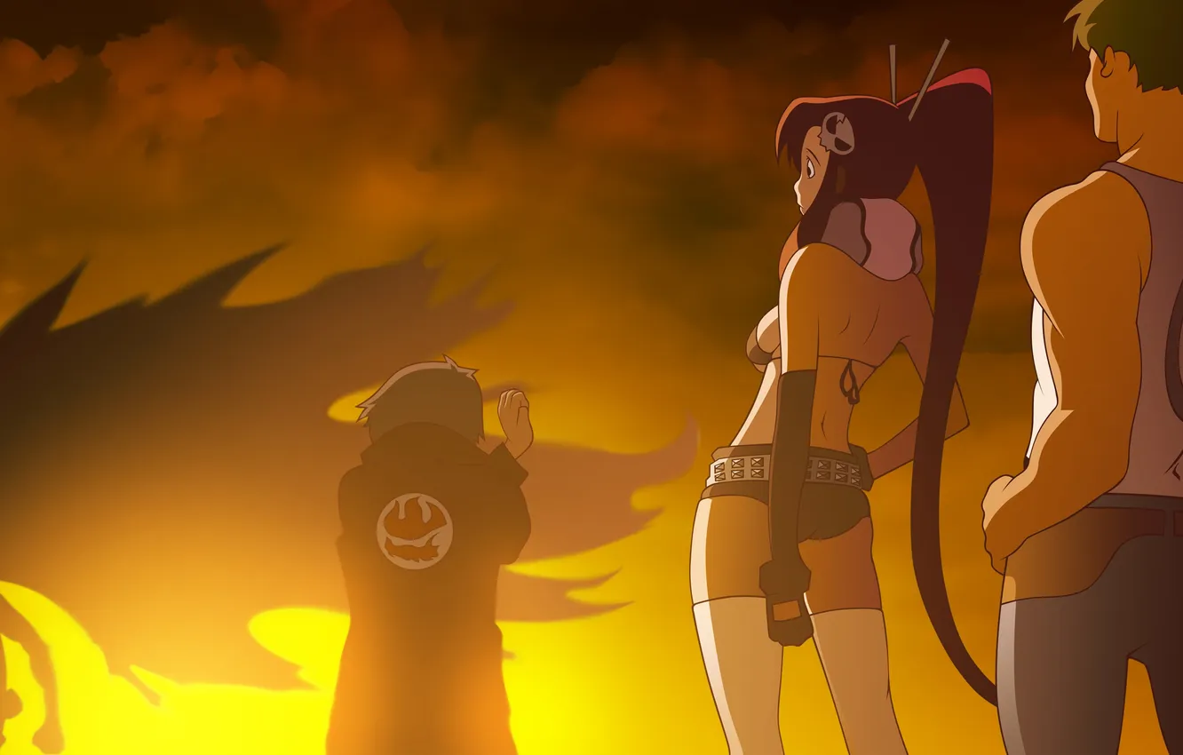 Photo wallpaper the sky, girl, clouds, sunset, anime, art, guy, cloak