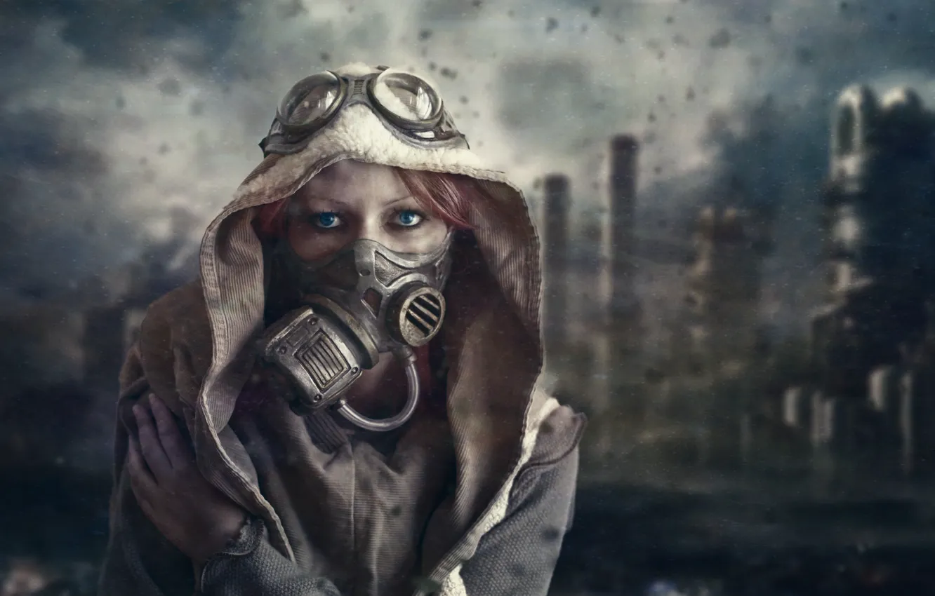 Photo wallpaper Contamination, post-apocalyptic, respirator with filter