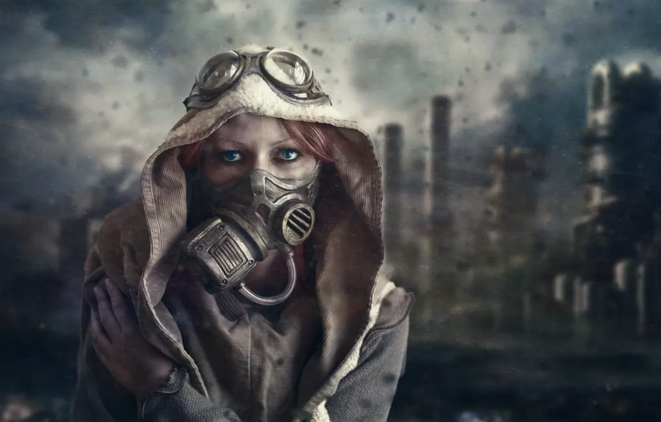 Photo wallpaper Contamination, Post-Apocalyptic, respirator with filter