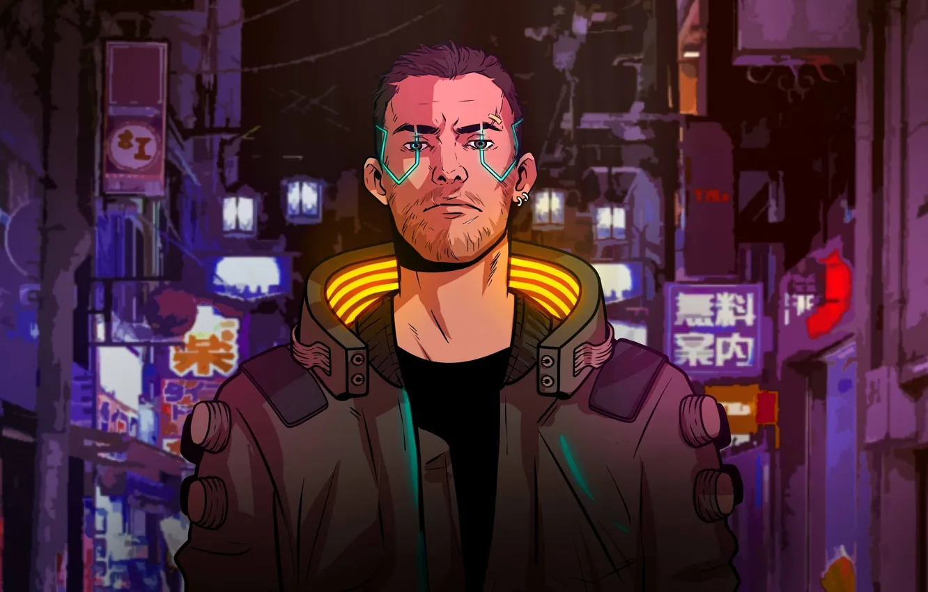 Photo wallpaper guy, cyborg, cyberpunk, Cyberpunk 2077