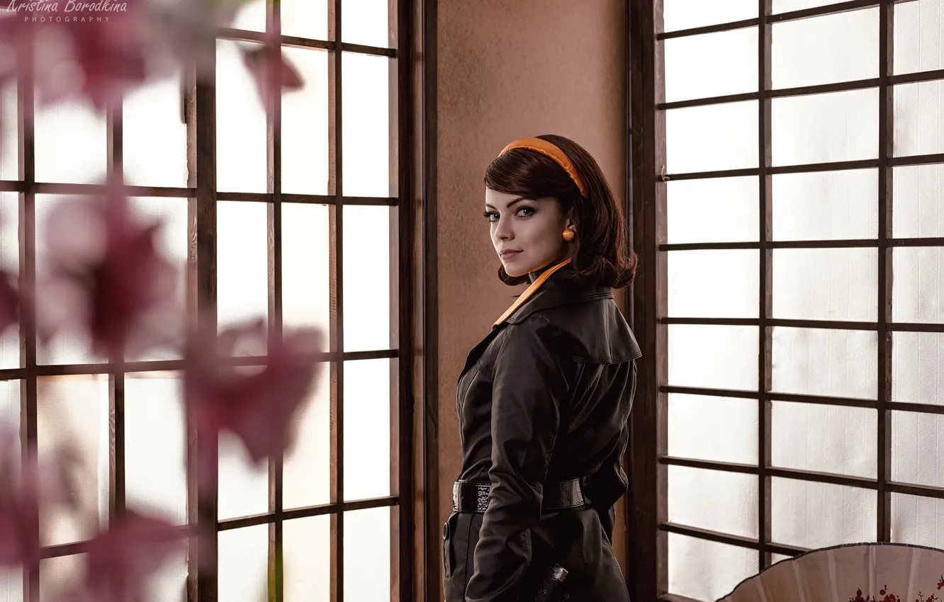 Photo wallpaper look, girl, pose, photo, room, model, cloak, cosplay