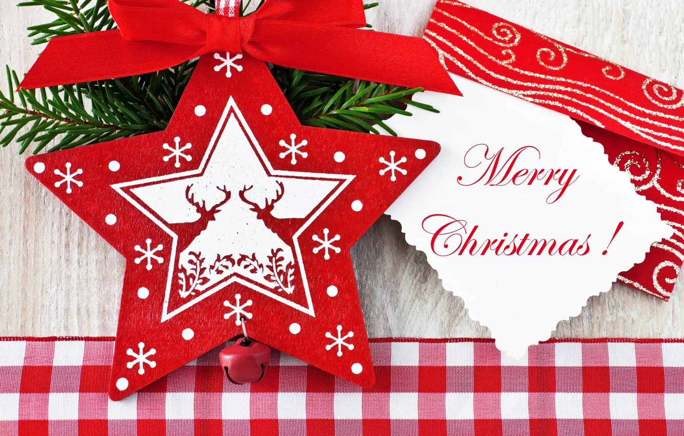Photo wallpaper branch, tree, deer, bow, asterisk, the envelope, merry christmas