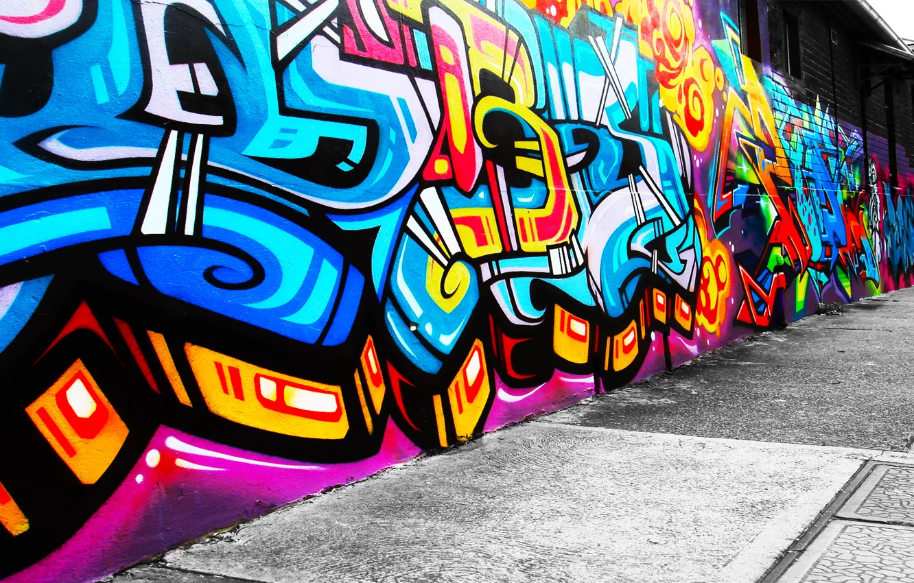Photo wallpaper style, wall, patterns, paint, figure, colors, wall, graffiti