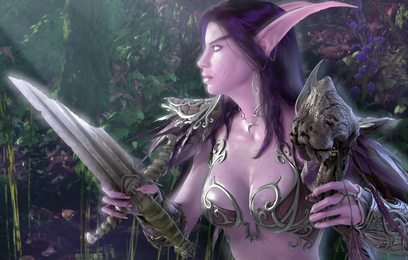 Photo wallpaper chest, World of Warcraft, Night Elf, The Piece Of The Sword, Night Elf, Teldrassil, wow