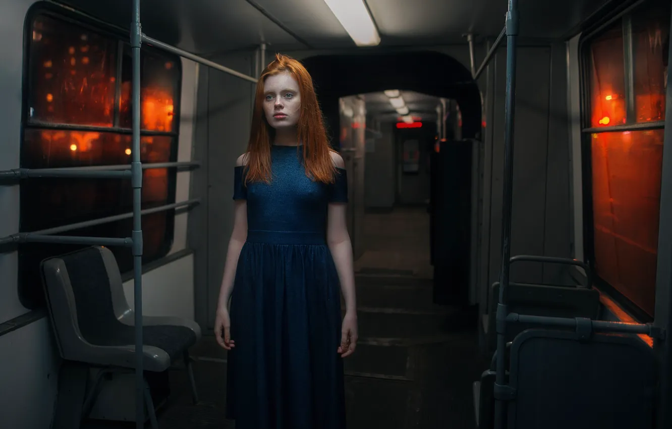 Photo wallpaper girl, model, skirt, freckles, red, shoulders, neckline, young