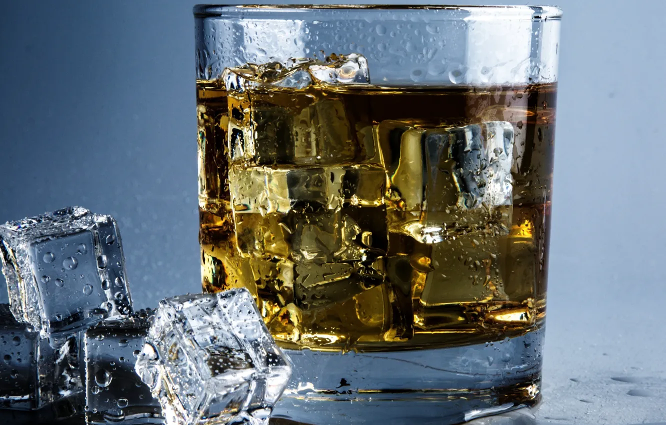 Photo wallpaper glass, ice, whiskey