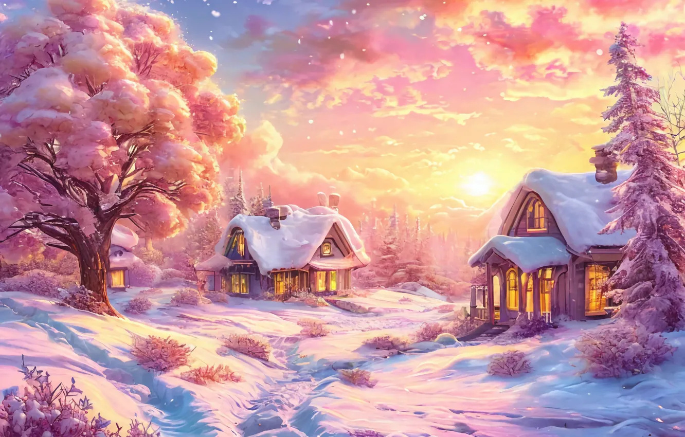 Photo wallpaper winter, new year, pink