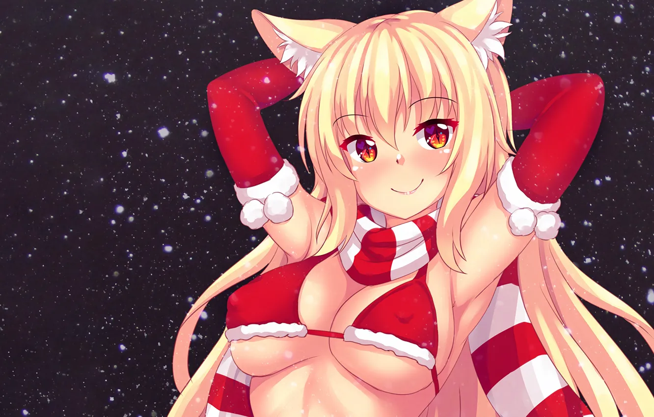 Photo wallpaper girl, sexy, cleavage, long hair, boobs, animal ears, anime, beautiful