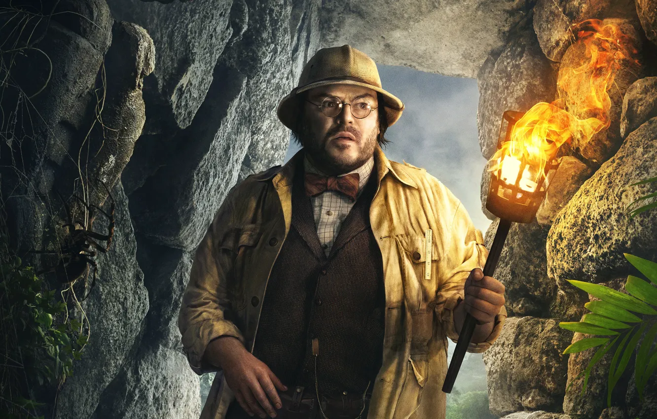 Photo wallpaper lights, stones, hat, fantasy, glasses, jacket, costume, torch