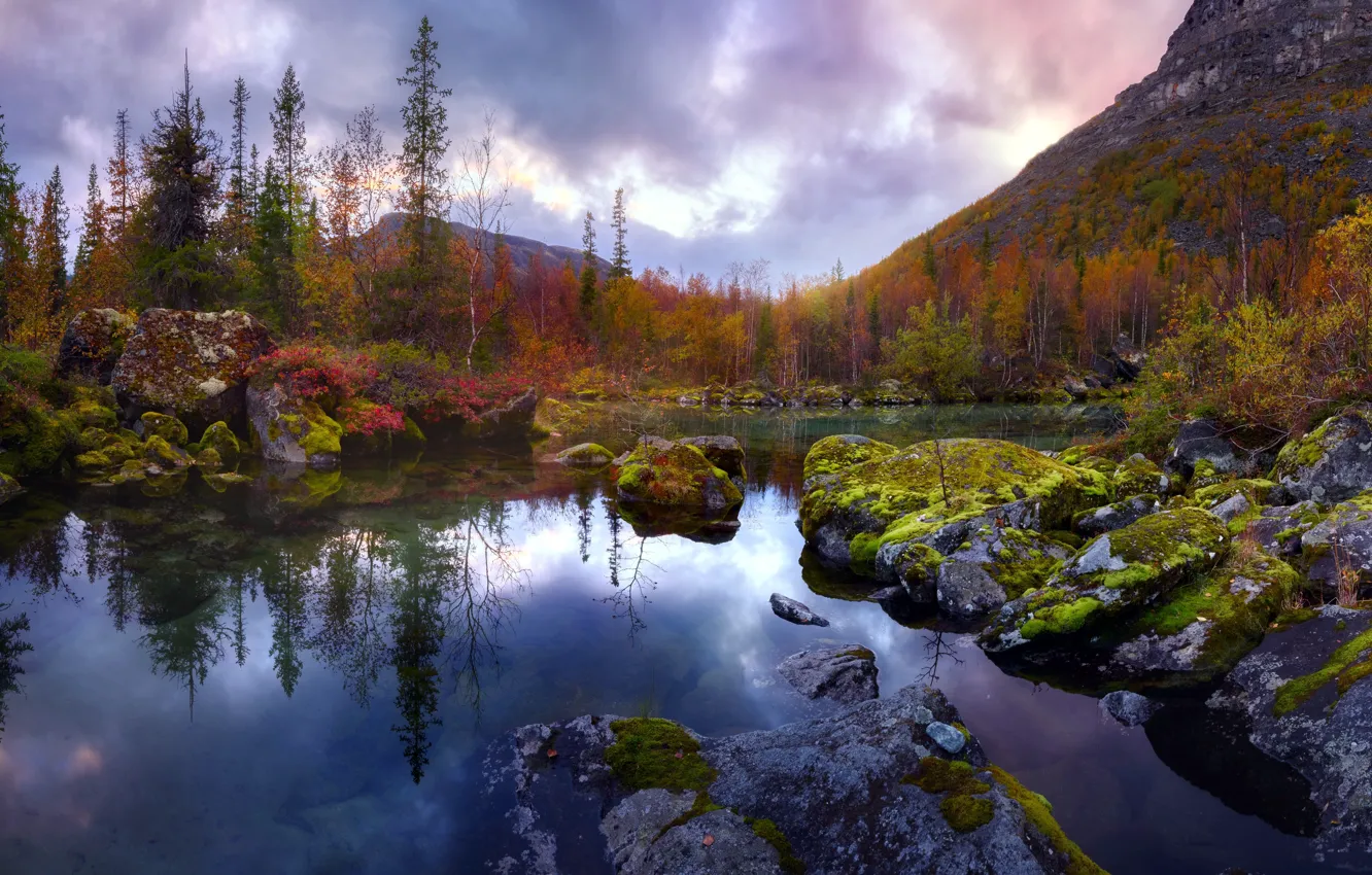 Photo wallpaper mountains, nature, lake