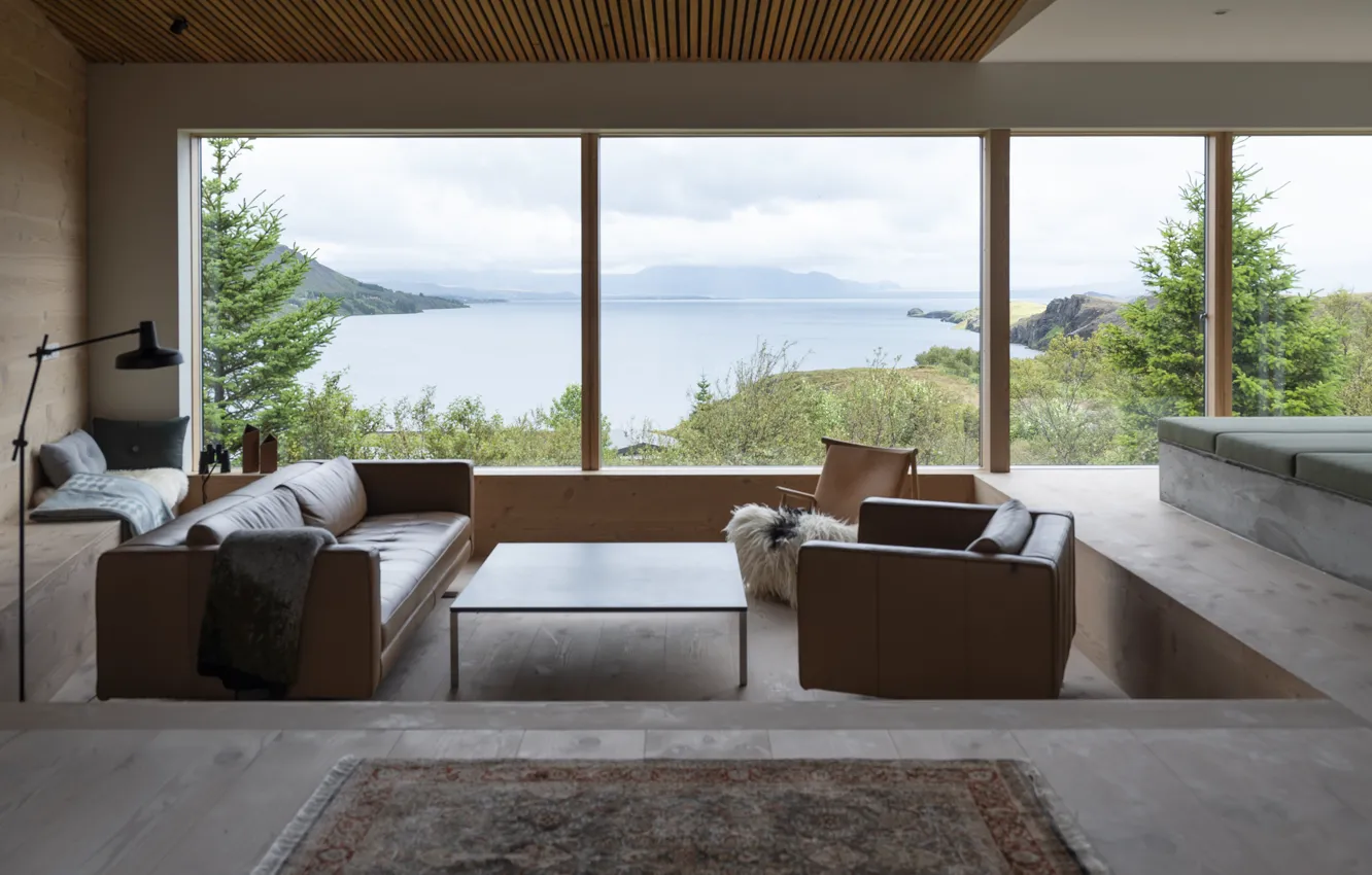 Photo wallpaper design, interior, Iceland, living room, Iceland, Site, lake view, Lake Tingvallavat