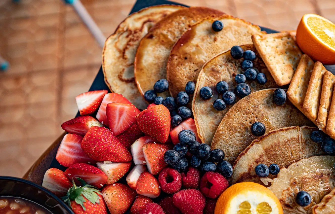 Photo wallpaper berries, strawberry, pancakes