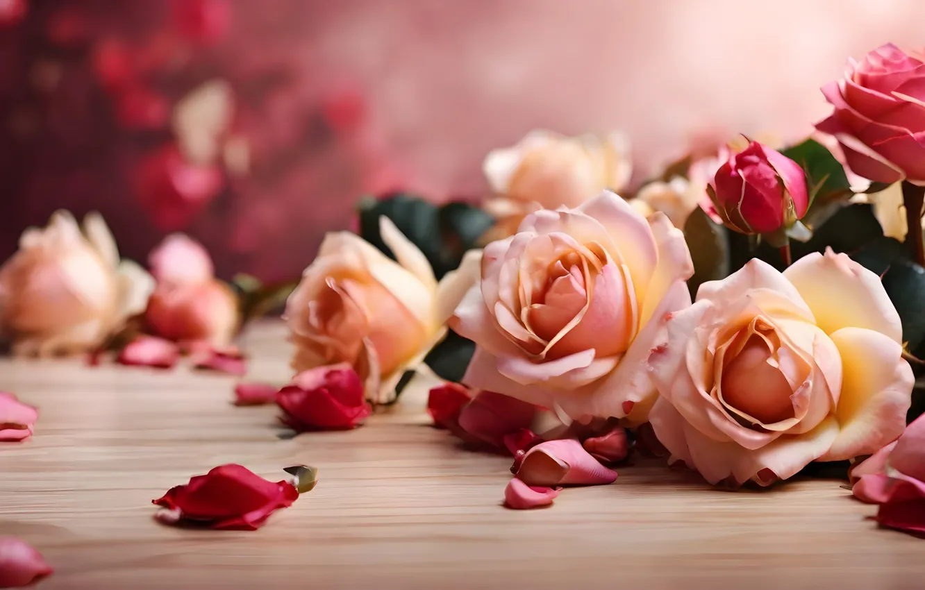 Photo wallpaper flowers, bouquet, AI art, pink, roses, neural network