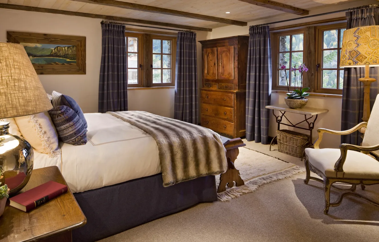 Photo wallpaper room, interior, bedroom, France, Chalet Pelerin, The Mirror