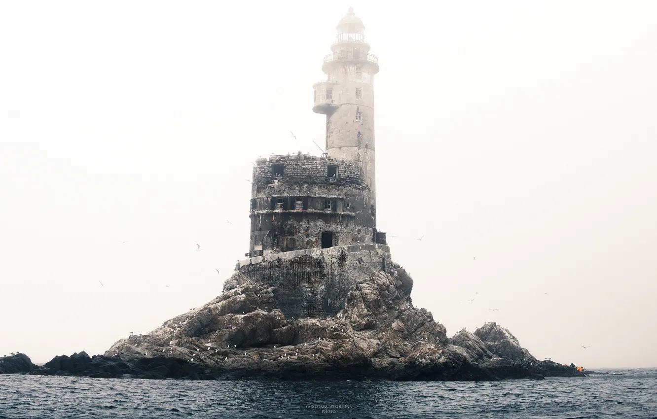 Photo wallpaper Fog, Lighthouse, Russia, Russia, Lighthouse, Fog, Abandoned, Abandoned