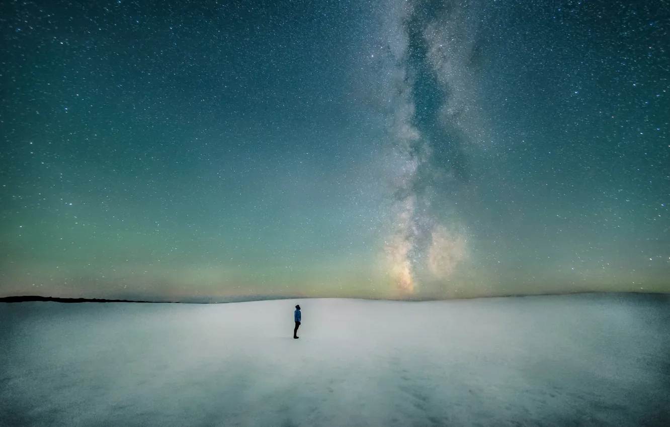 Photo wallpaper winter, space, snow, galaxy, the milky way, North