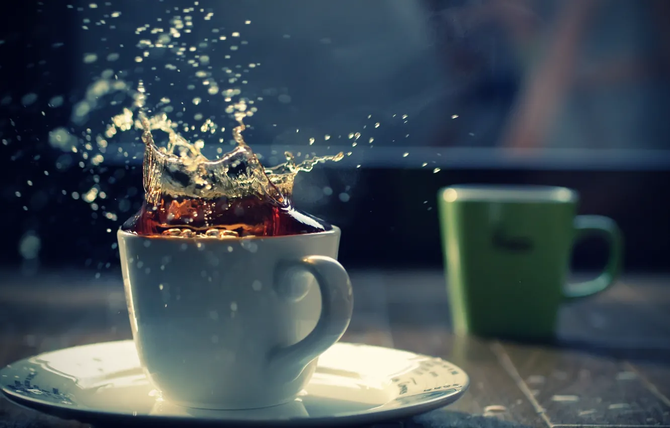 Photo wallpaper squirt, table, background, Wallpaper, tea, splash, Cup, picture