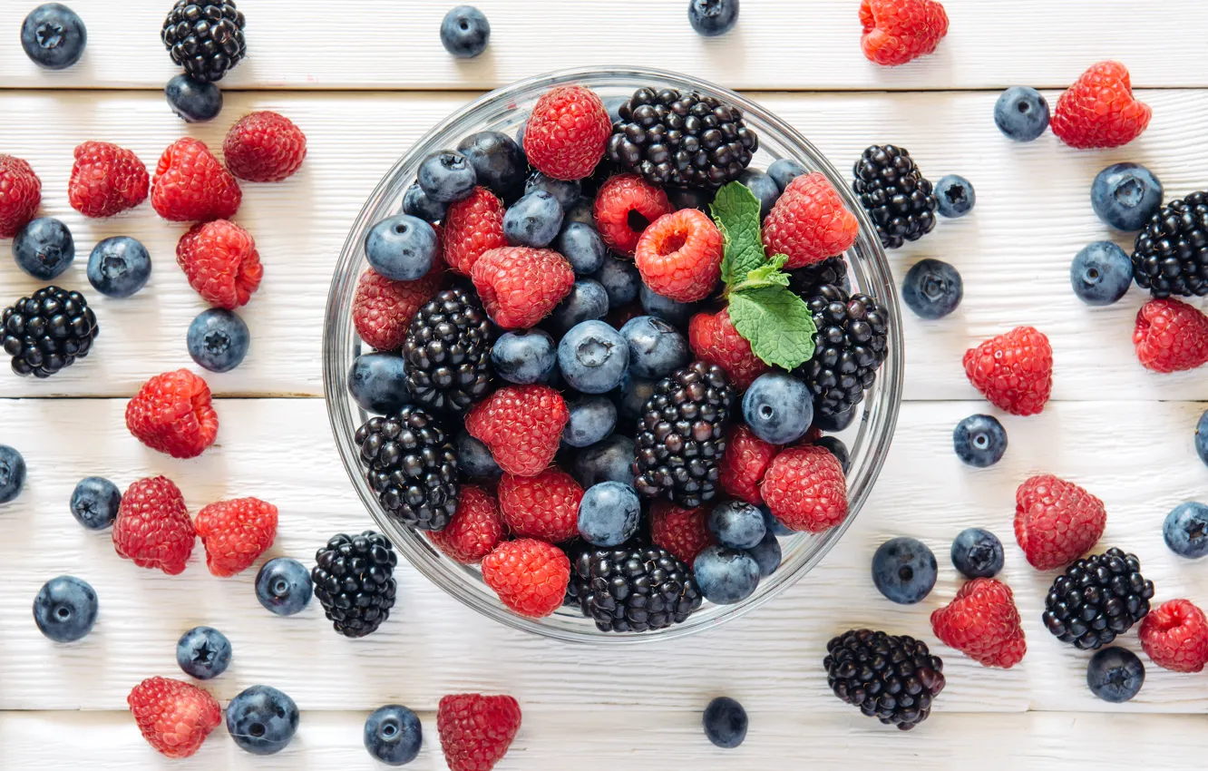 Photo wallpaper Strawberry, Berries, BlackBerry, Food, Raspberry, Blueberries