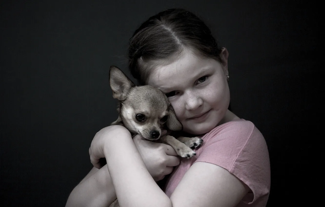 Photo wallpaper mood, dog, girl