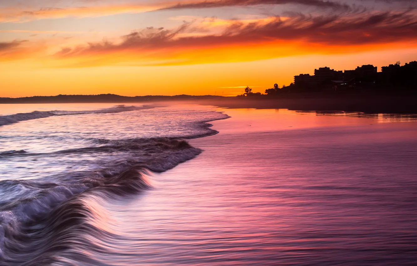 Photo wallpaper sea, wave, sunset