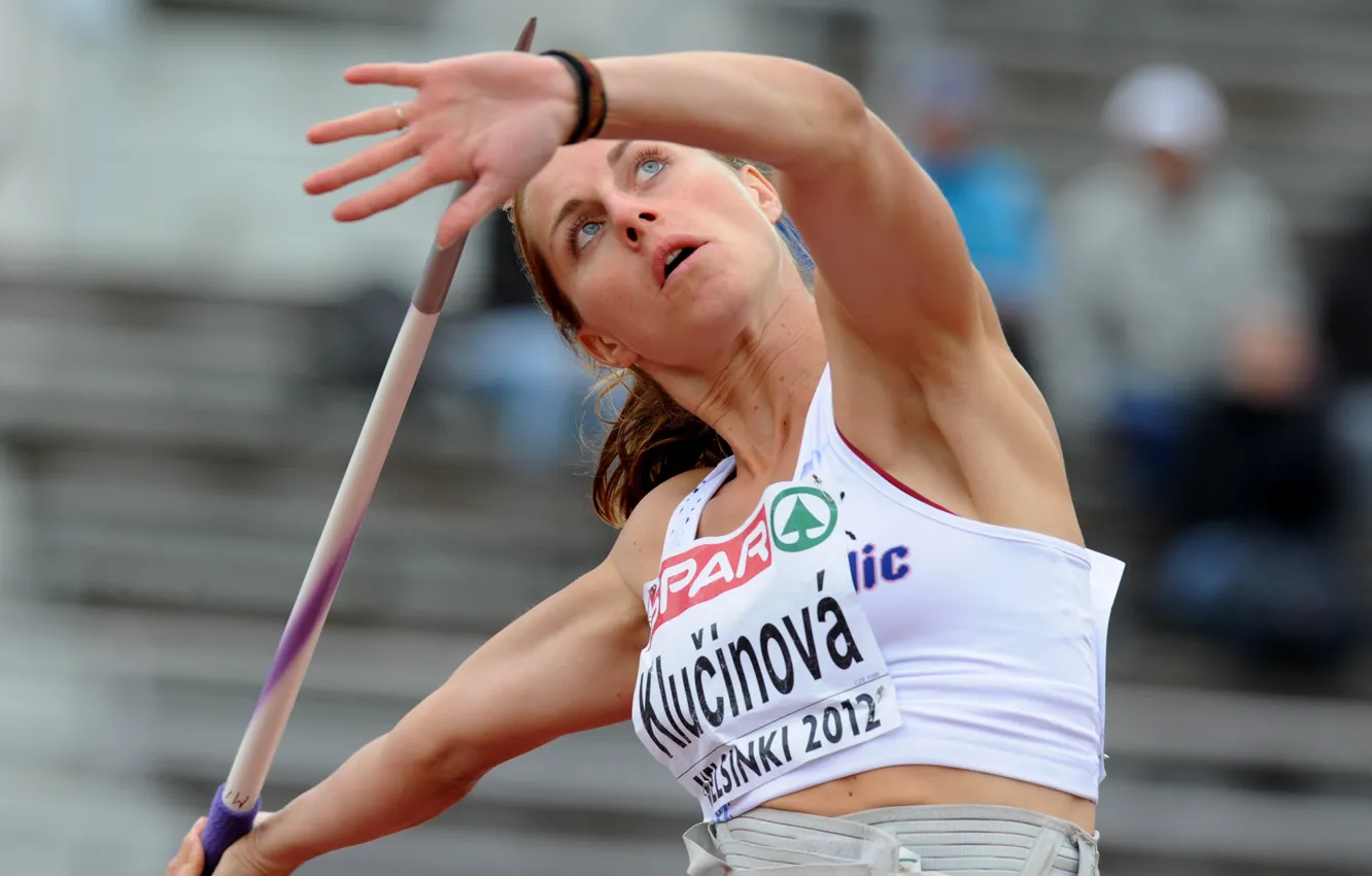 Photo wallpaper blonde, numbers, javelin throw