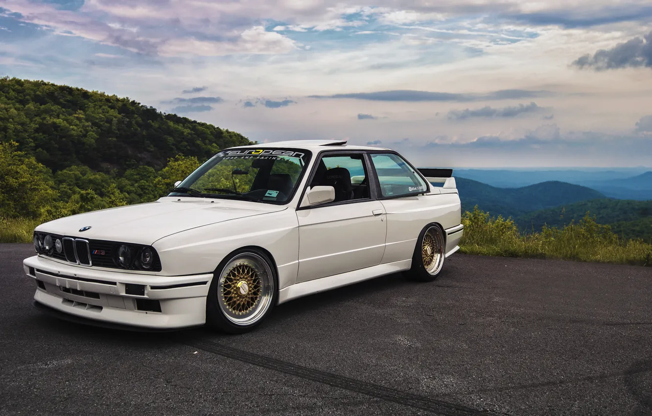 Photo wallpaper mountains, bmw, classic, classic, bbs, e30, stens, stence