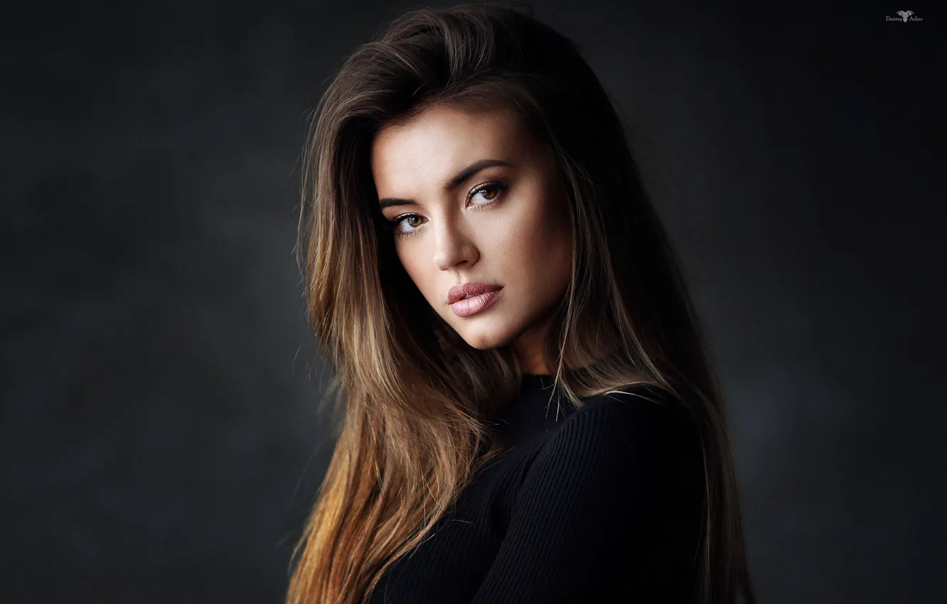 Photo wallpaper girl, model, brunette, lips, beautiful, long hair, brown eyes, Dmitry Arhar