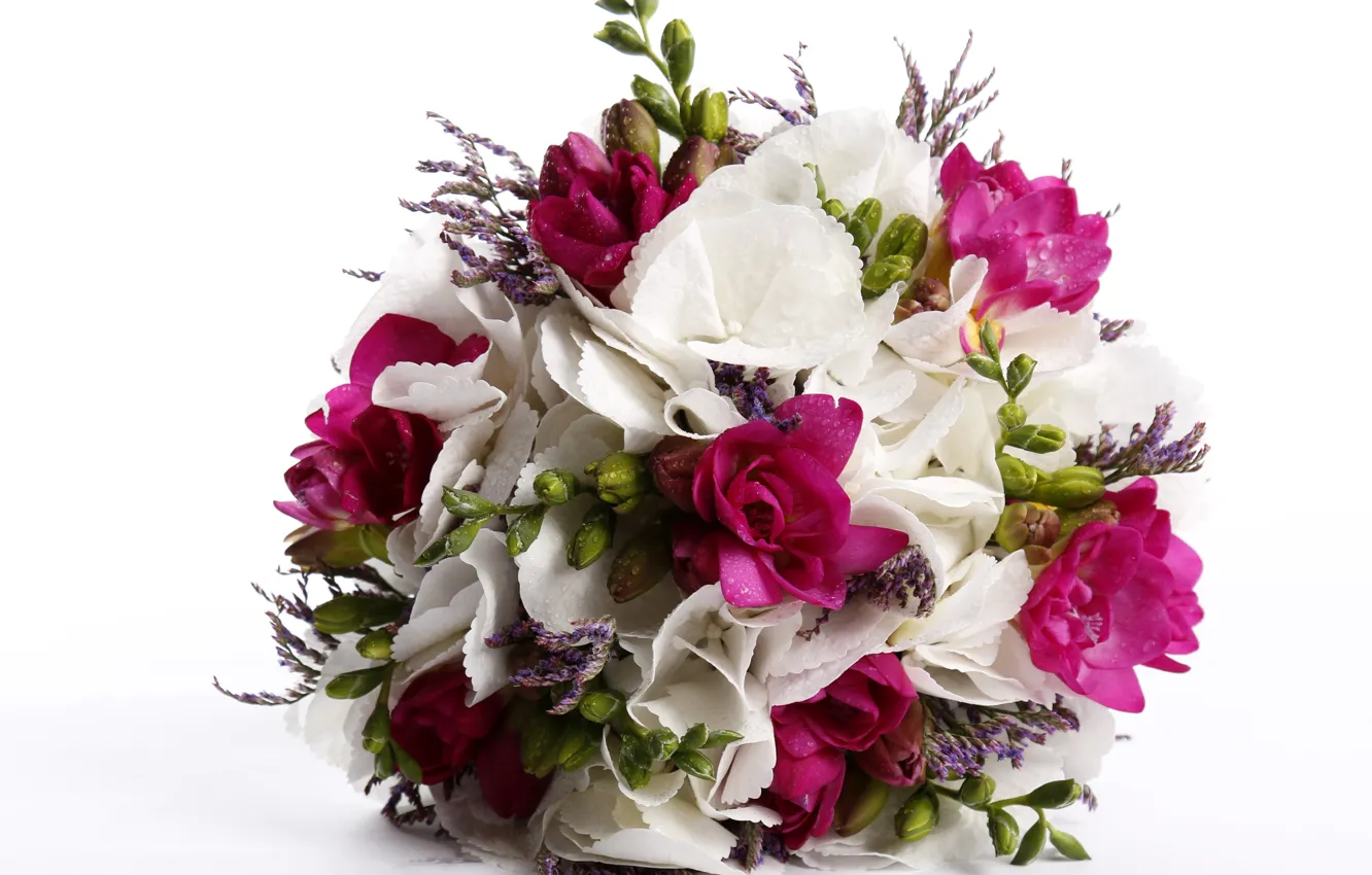 Photo wallpaper drops, bouquet, freesia, bouquets