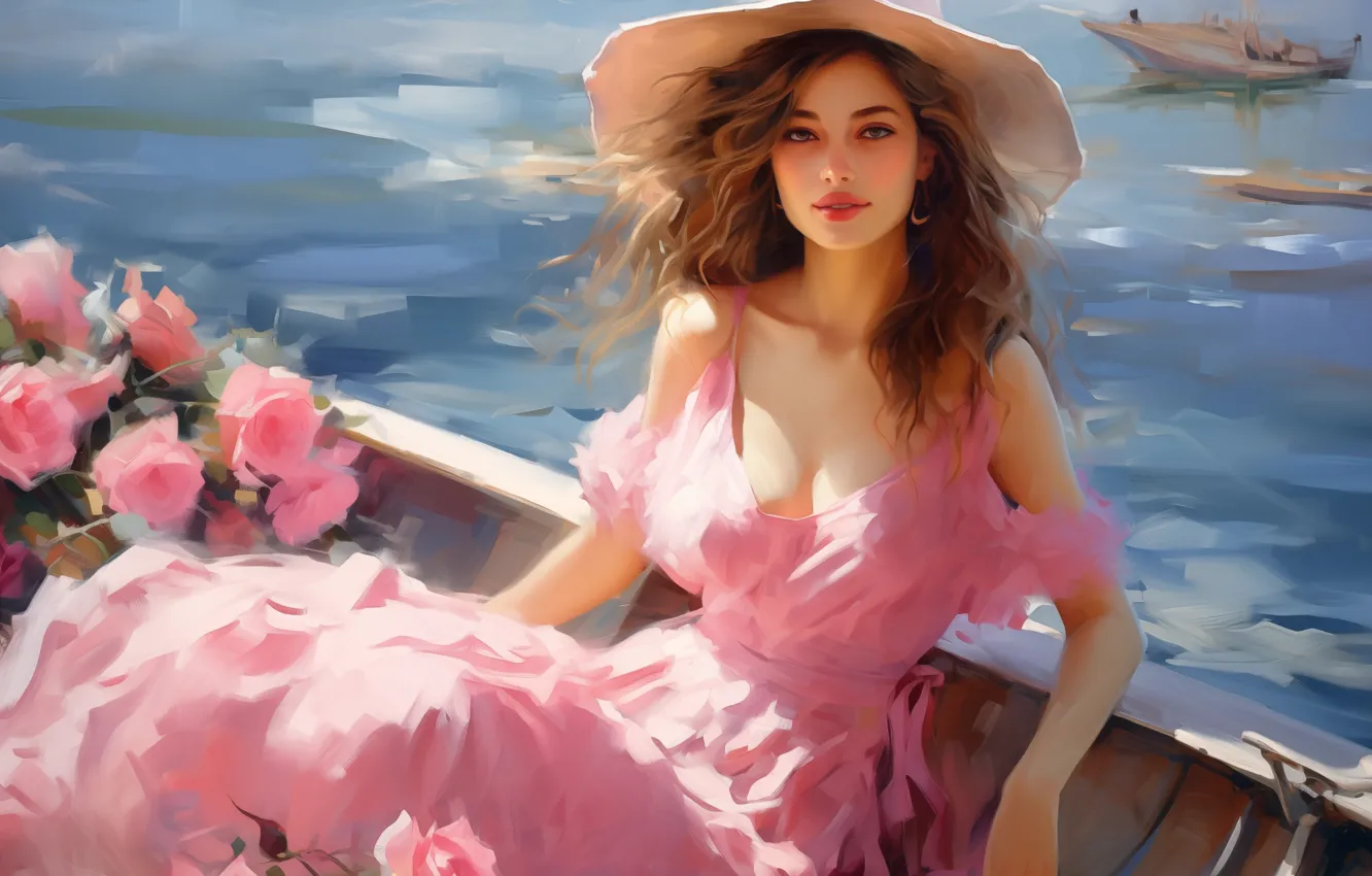 Photo wallpaper chest, summer, look, water, girl, light, flowers, pose