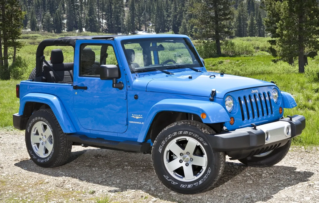 Photo wallpaper forest, blue, Jeep, Sahara, the front, Wrangler, Ringler, Jeep