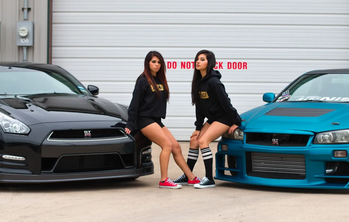 Photo wallpaper GTR, Japan, girl, Nissan, skyline, Turbo, R35, R34