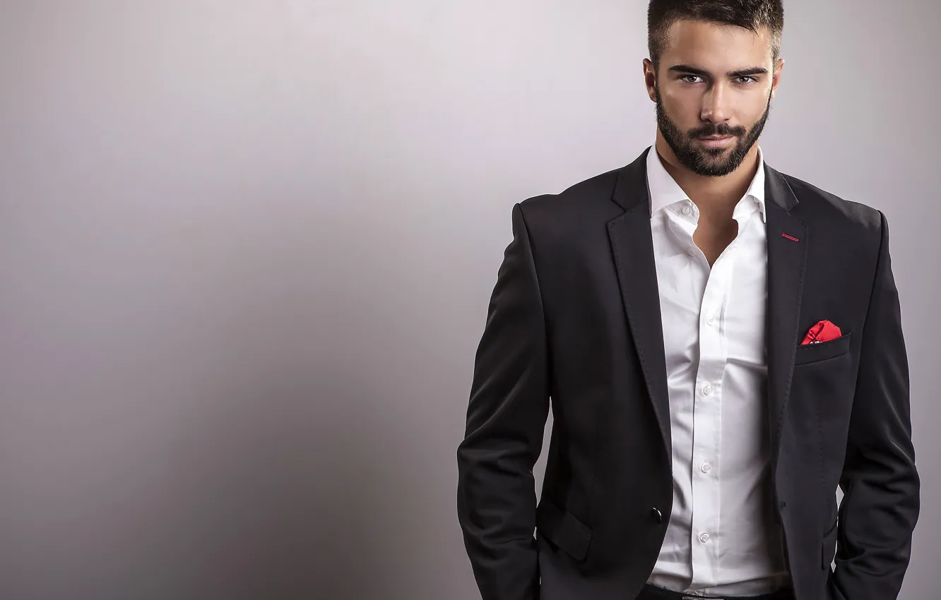 Photo wallpaper look, pose, style, background, portrait, costume, male, shirt