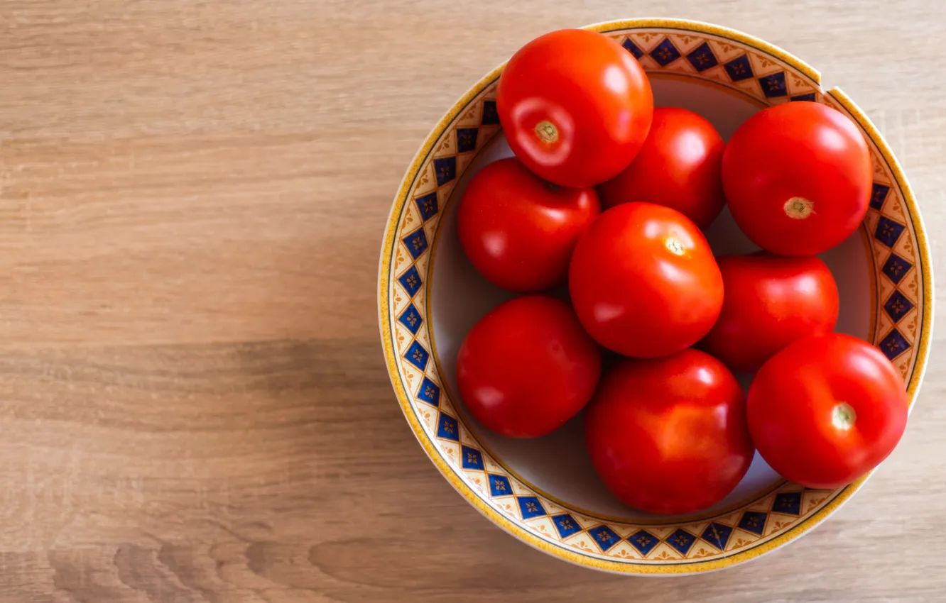 Photo wallpaper table, plate, red, bowl, tomatoes, tomatoes