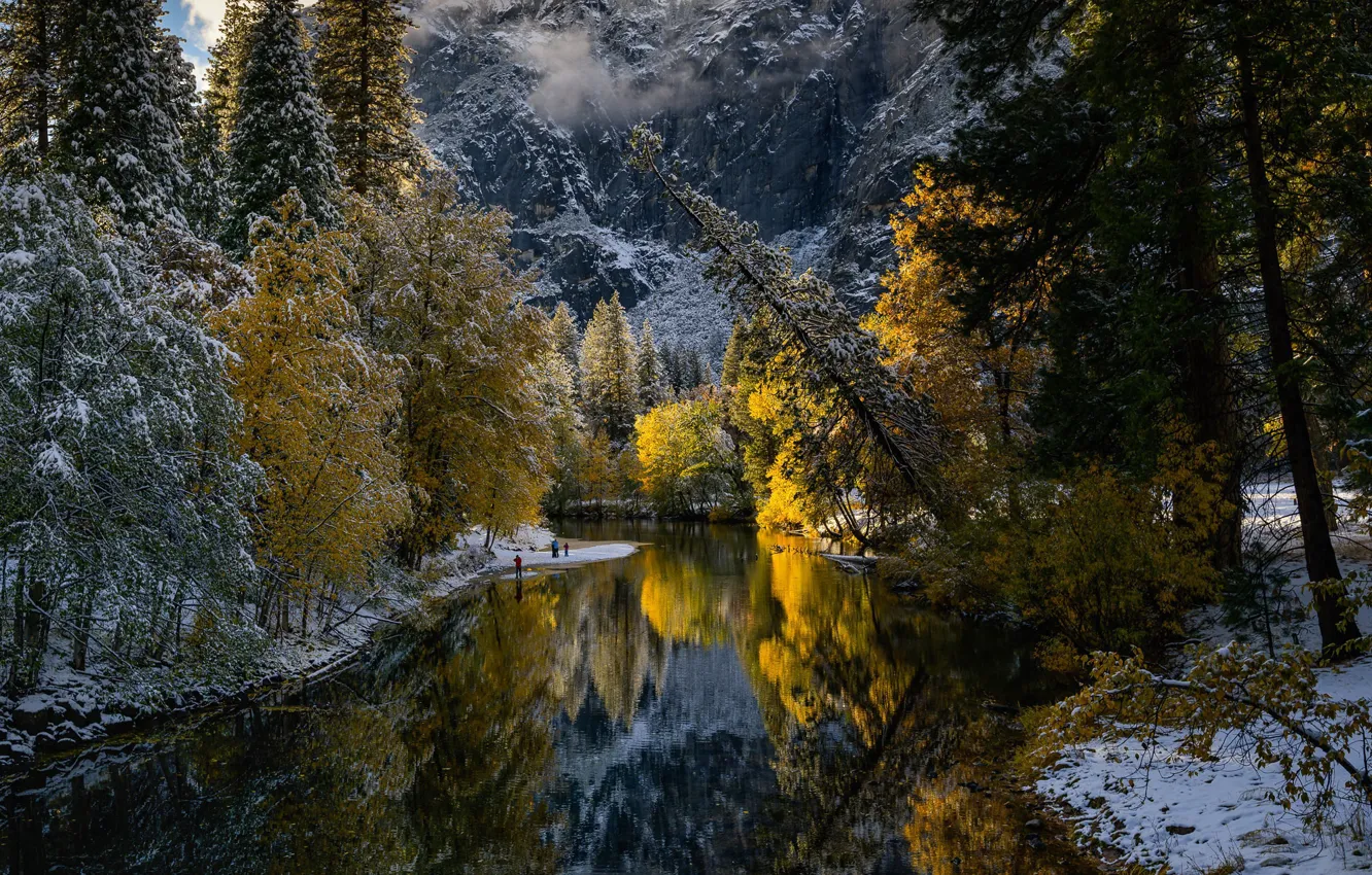 Photo wallpaper autumn, mountains, river