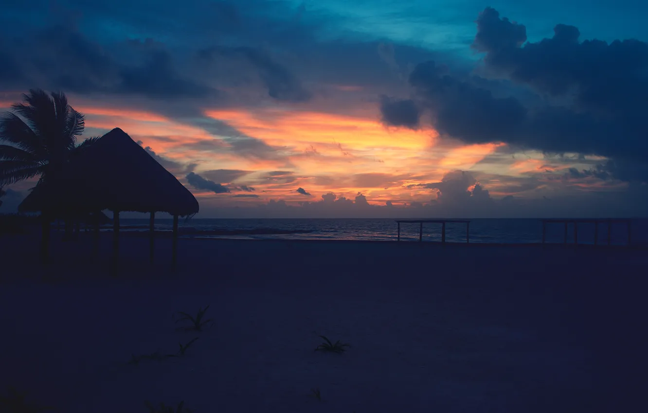 Photo wallpaper sea, beach, the sky, Sunrise