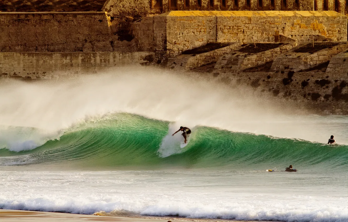 Photo wallpaper beach, squirt, wave, surfer, surfing, beach, surf, wave