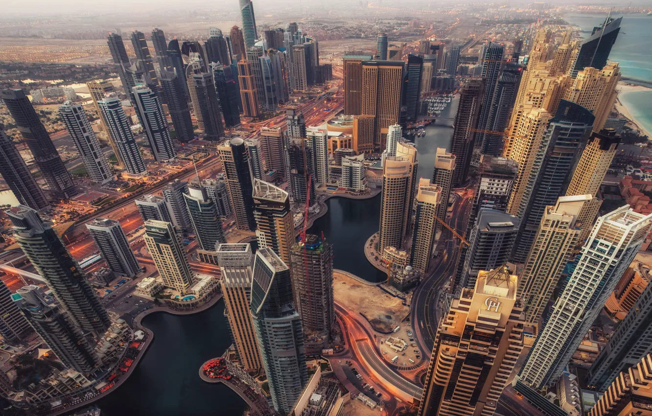 Photo wallpaper the city, height, skyscrapers, Dubai, UAE, panorama