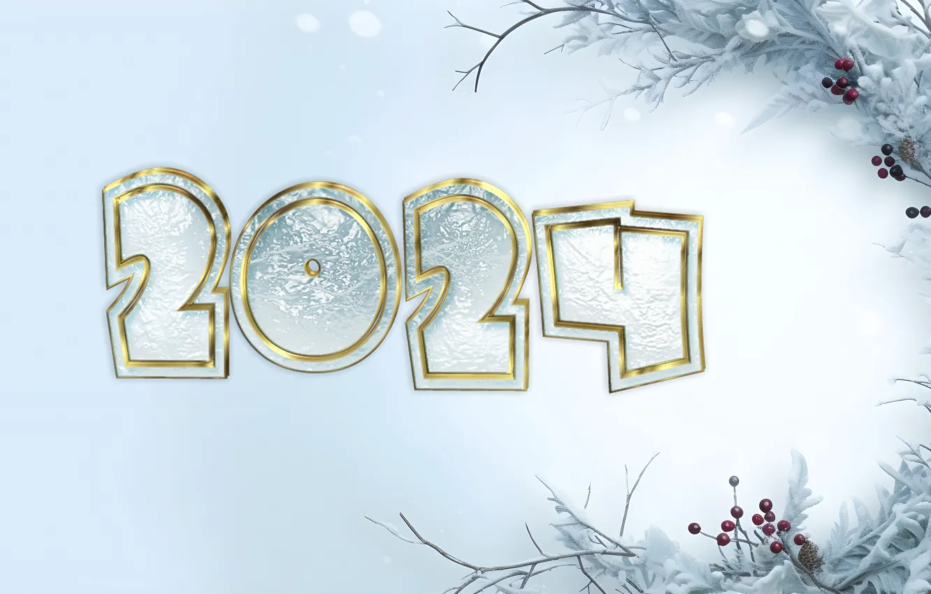 Photo wallpaper ice, winter, frost, snow, berries, sprig, new year, fruit