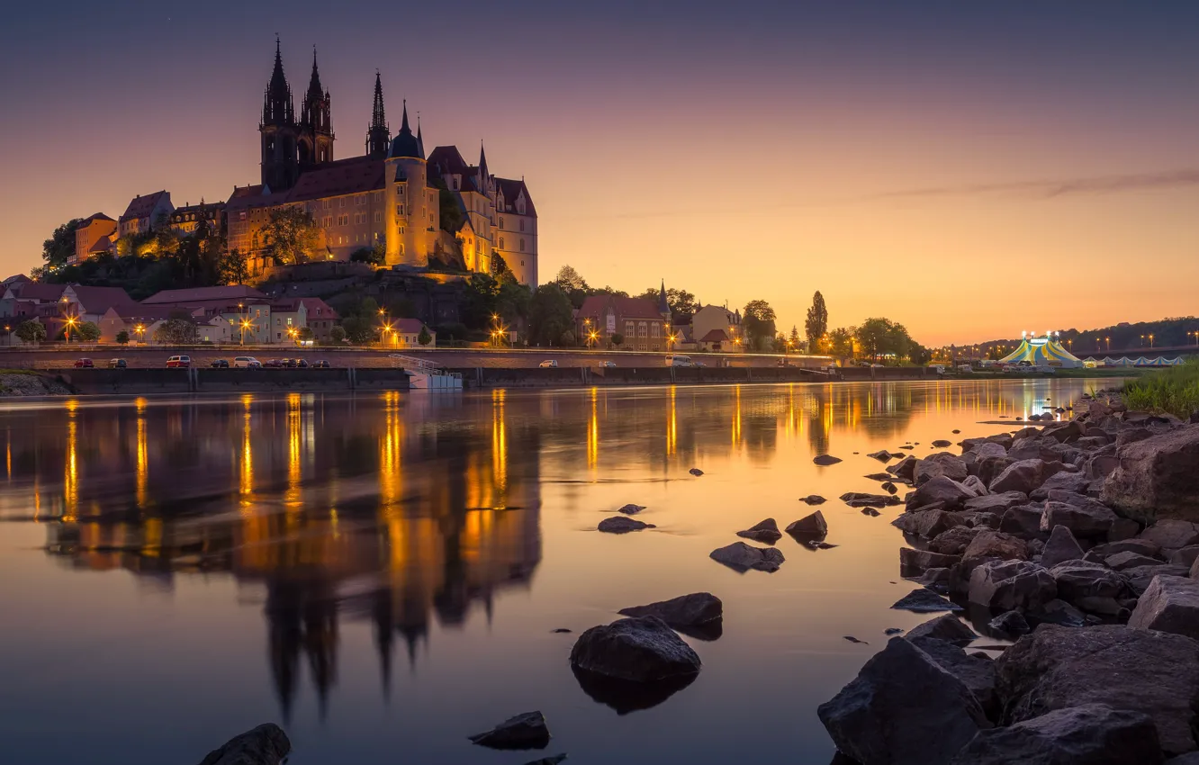 Photo wallpaper lights, the evening, Germany, fortress, Meissen, Maysen, Albrechtsburg castle