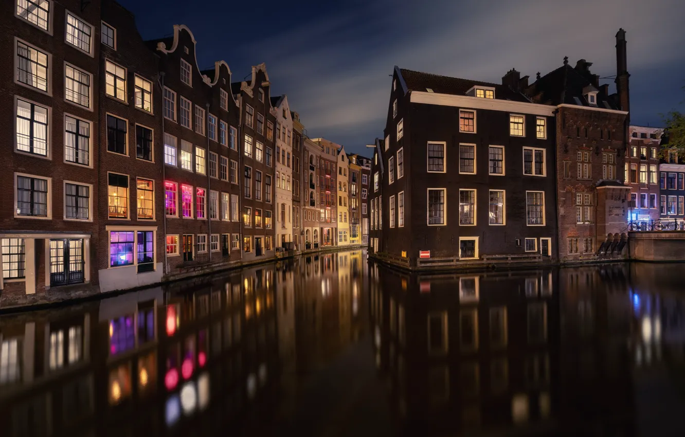 Photo wallpaper water, reflection, building, Amsterdam, water, Amsterdam, buildings, reflections