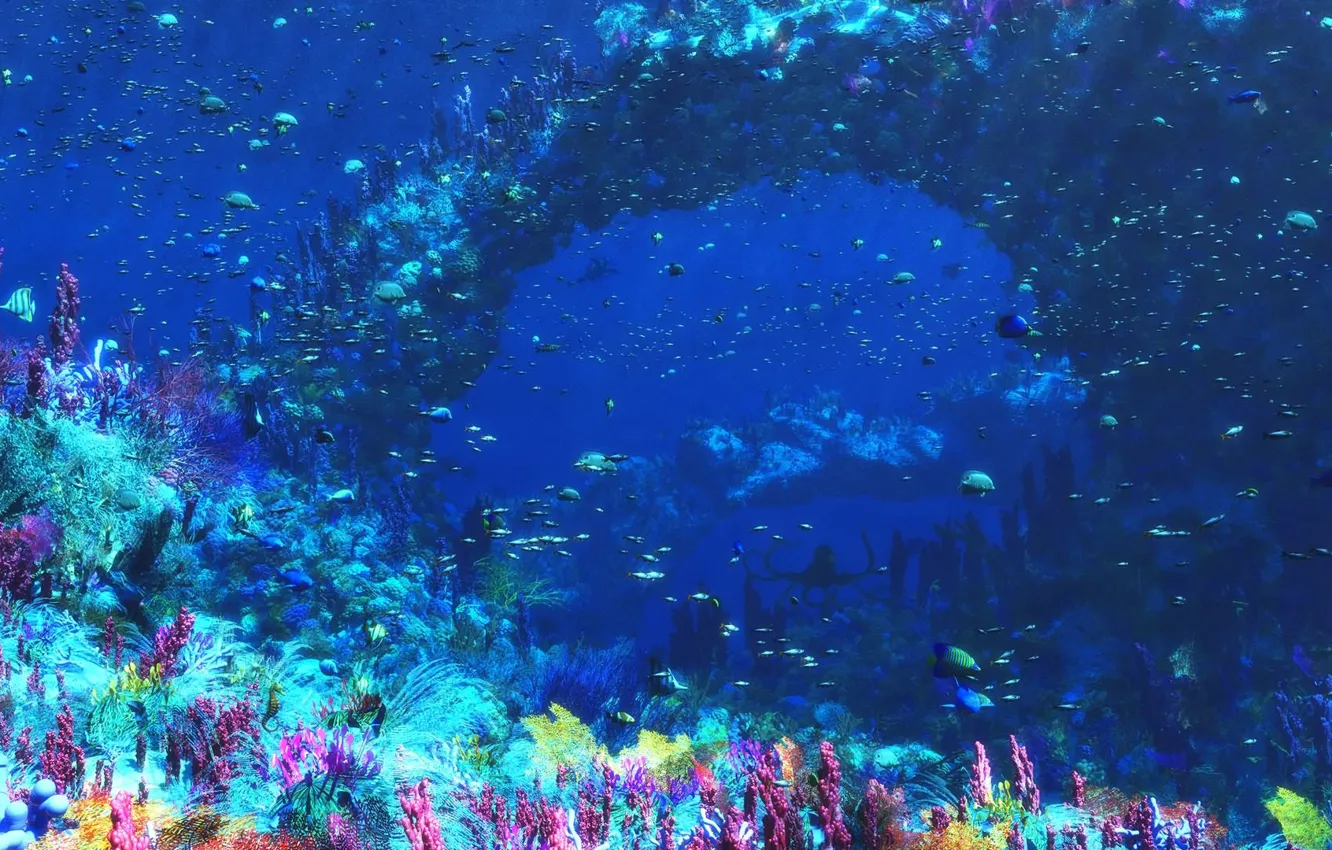 Photo wallpaper sea, fish, graphics, corals, underwater world, Digital, An Octopus's Garden