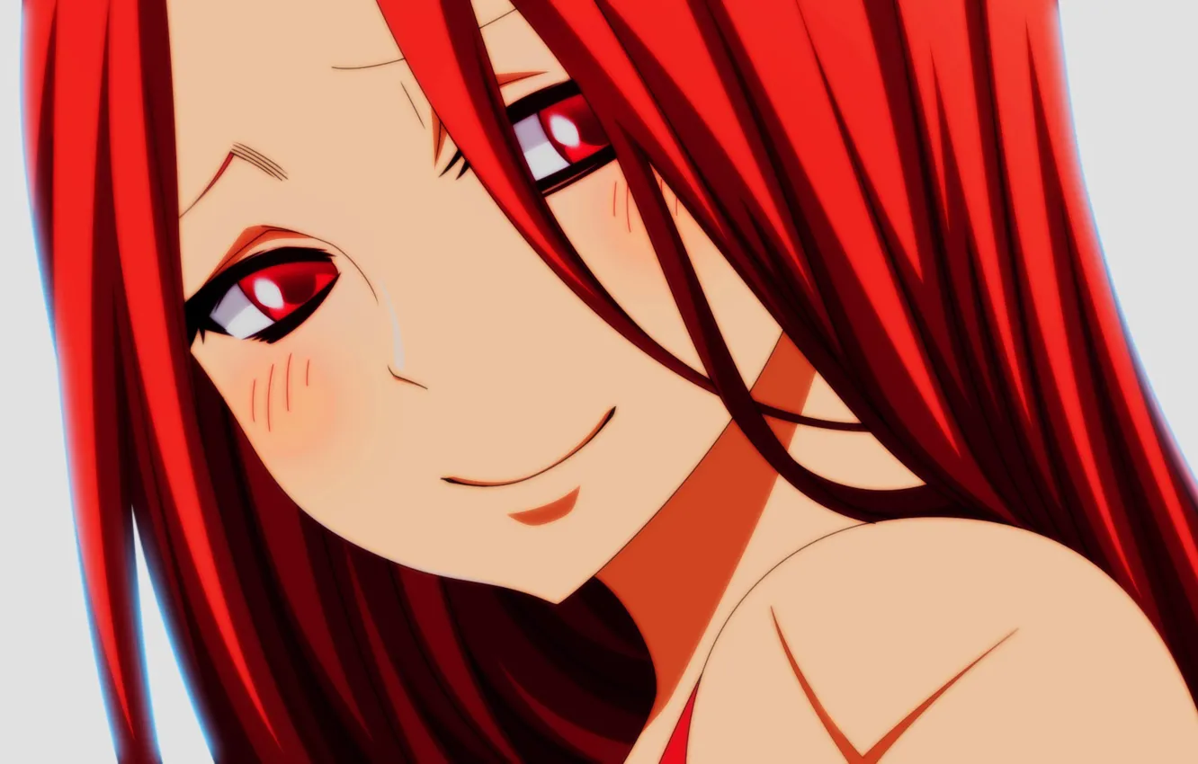 Photo wallpaper a sad look, white background, anime, fairy tail, red hair, Flare Corona, a gentle smile