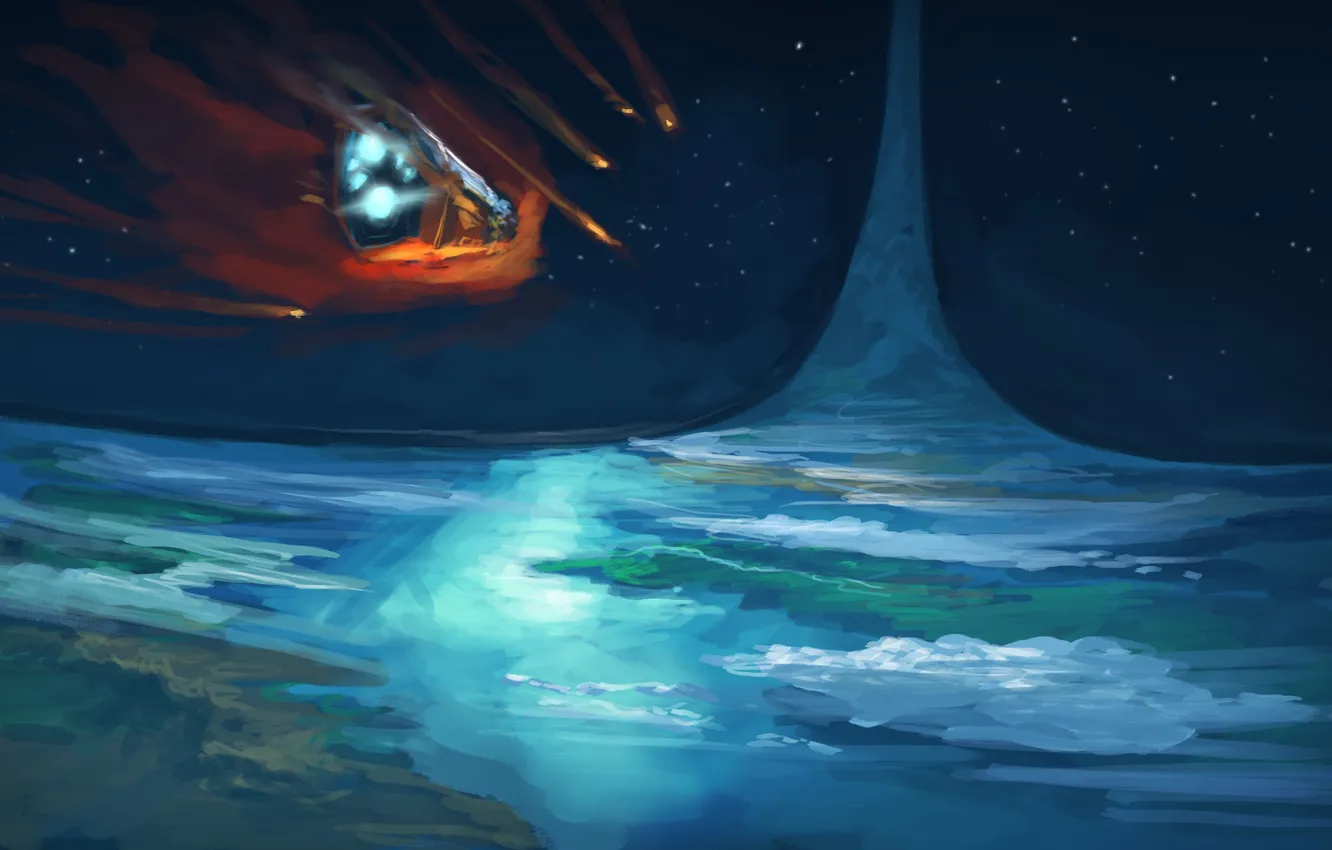 Photo wallpaper space, Halo, landing, art, crash, Arrival