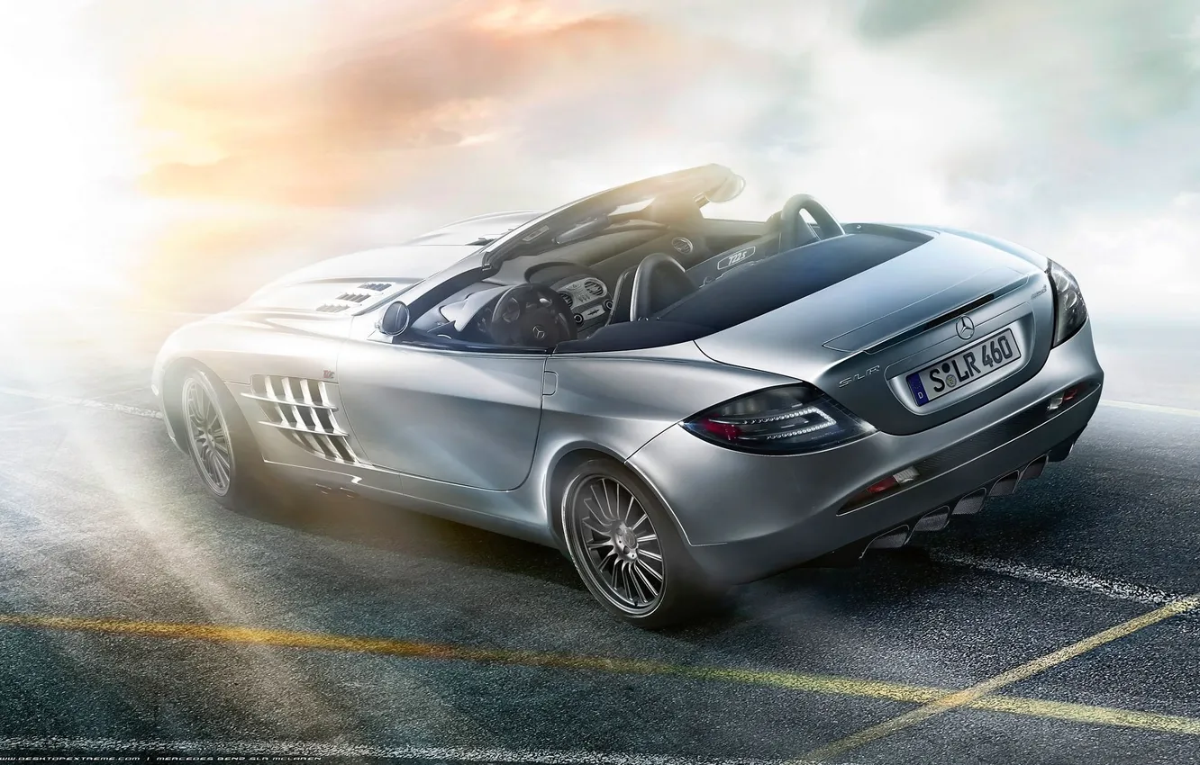 Photo wallpaper road, rays, SLR, convertible, Mercedes Benz