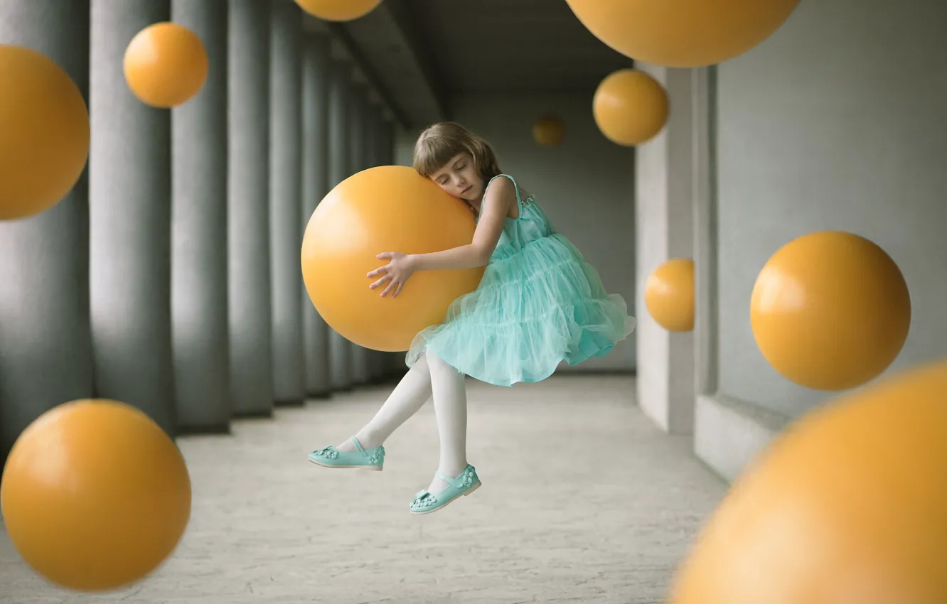 Photo wallpaper balls, dress, girl, levitation